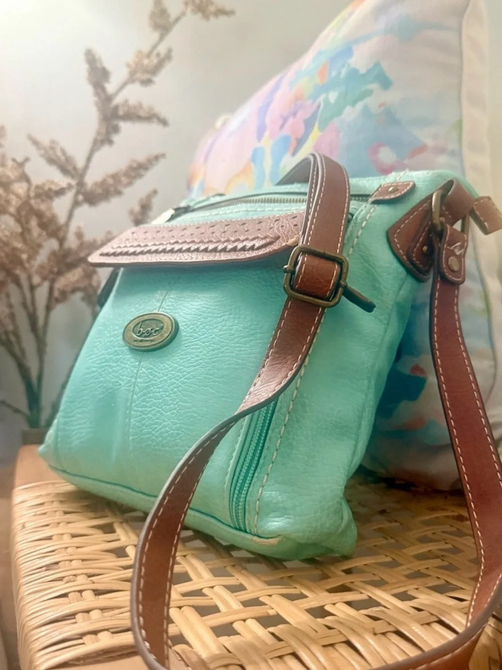 b.o.c. Mint Green Crossbody with Brown Trim and Adjustable Strap